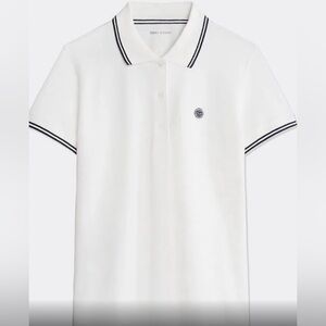 Tory Burch Sport Performance Pique Polo Shirt Snow White Size M
